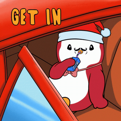 Penguin In Santa Hat Drinking Fish Bottle GIF