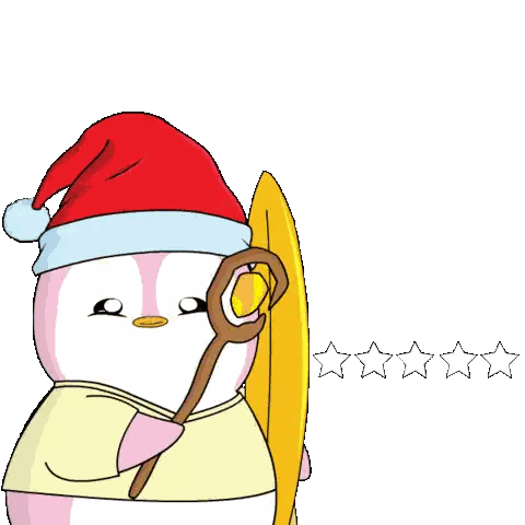 Penguin In Santa Hat Holding Surfboard Sticker