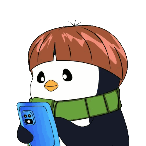 Penguin In Scarf And Hat Holding Cell Phone Sticker