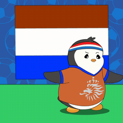 Penguin In Shirt With Lion In Front Of Dutch Flag GIF