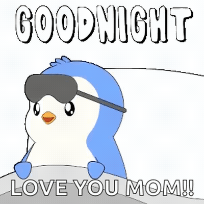 Penguin in Sleep Mask Says Goodnight Love You Mom