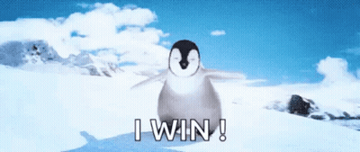 Penguin In Snow Saying I Win GIF