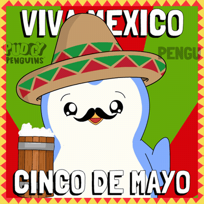 Penguin In Sombrero And Mustache Holding Beer Saying Viva Mexico Cinco De Mayo GIF