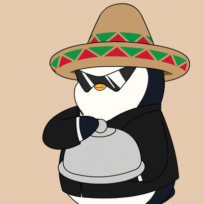 Penguin In Sombrero And Sunglasses Holding Food GIF