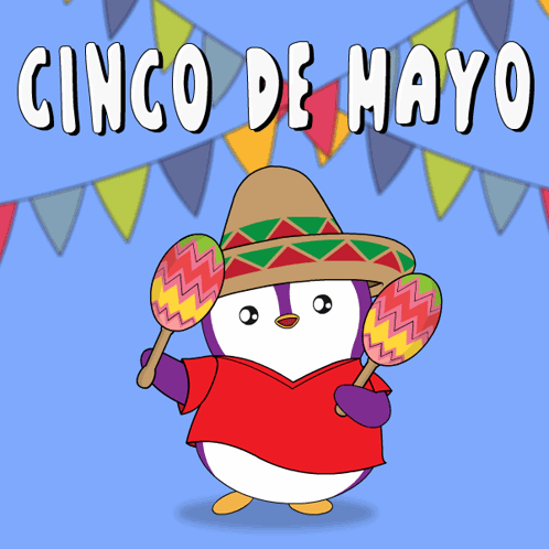 Penguin In Sombrero Holding Maracas GIF