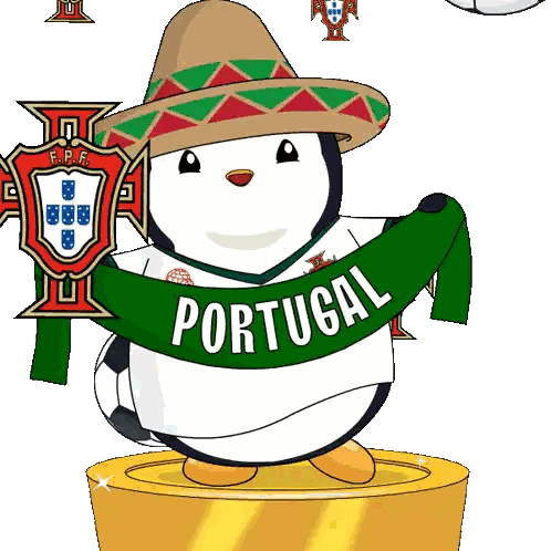 Penguin In Sombrero Holding Portugal Banner Sticker