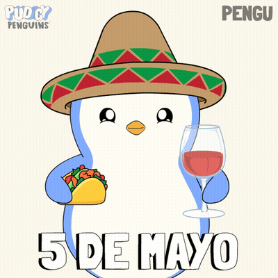 Penguin In Sombrero Holding Wine GIF