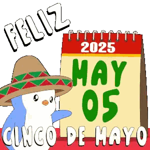 Penguin In Sombrero Next To Cinco De Mayo Calendar Sticker