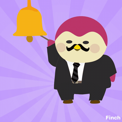 Penguin In Suit And Tie Holding Bell Saying Bell Rings GIF