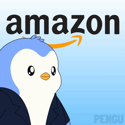 Penguin In Suit In Front Of Amazon Logo GIF