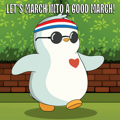 Penguin In Sunglasses And Headband Let's March Into A Good March GIF
