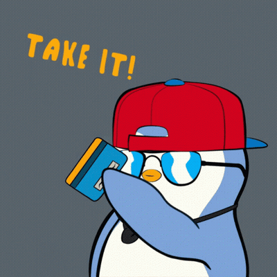 Penguin In Sunglasses And Red Hat Holding Credit Card Saying Take It GIF