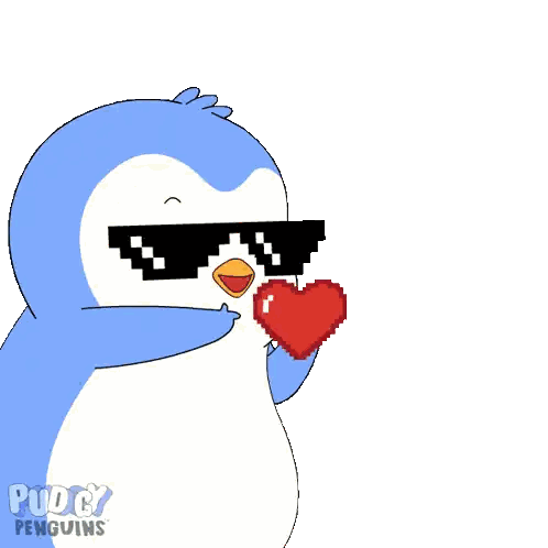 Pingüino con gafas de sol soplando corazón rojo Puddy Penguins Sticker