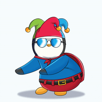 Penguin In Superhero Costume And Jester Hat GIF