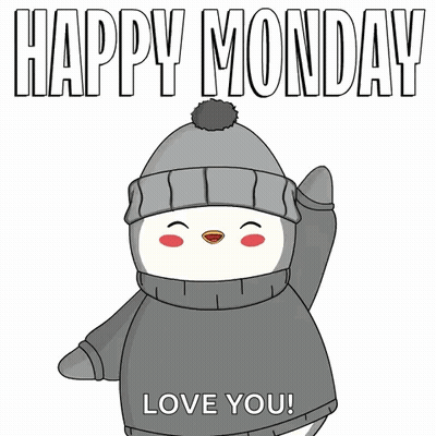 Penguin In Sweater And Hat Saying Happy Monday GIF