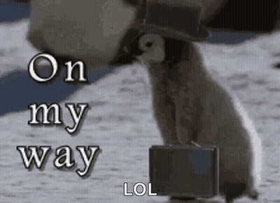 Penguin In Top Hat Carrying Suitcase GIF