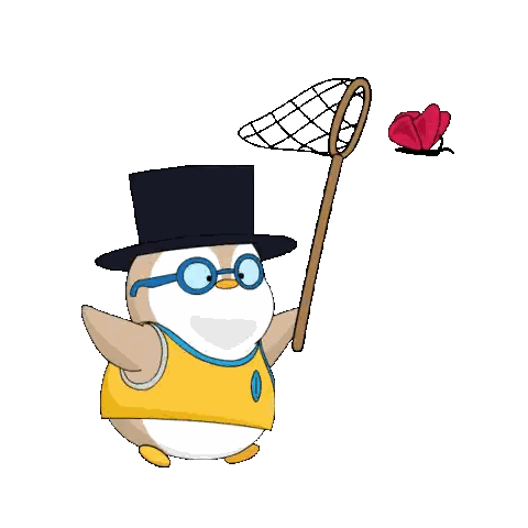 Penguin In Top Hat Catching Butterfly Sticker