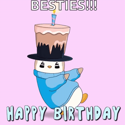 Penguin In Top Hat Holding Cake GIF