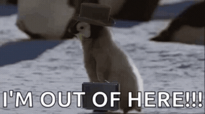 Penguin In Top Hat With Briefcase Saying I'm Out Of Here GIF