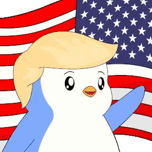 Penguin In Trump Wig Standing Before American Flag Sticker