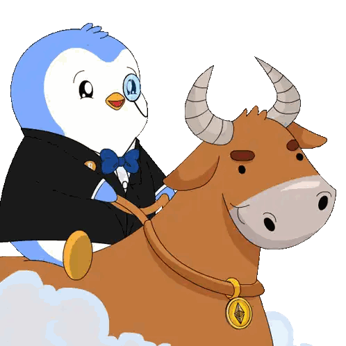 Penguin In Tuxedo Riding Cow Sticker