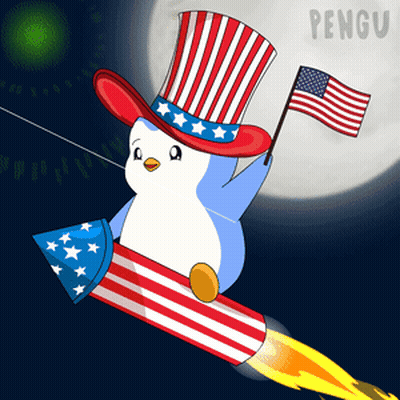 Penguin In Uncle Sam Hat Flying Rocket GIF