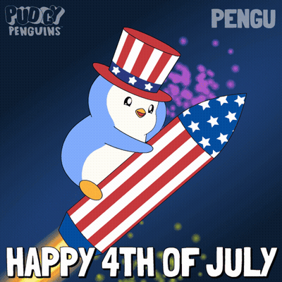 Penguin In Uncle Sam Hat Riding Rocket Happy 4Th Of July GIF