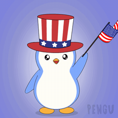 Penguin In Uncle Sam Top Hat With American Flag GIF