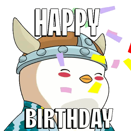 Penguin In Viking Helmet Happy Birthday Sticker