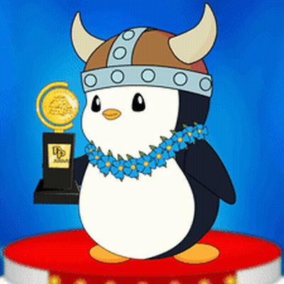 Penguin In Viking Helmet Holding Trophy GIF