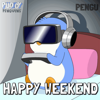 Penguin In VR Headset Saying Happy Weekend GIF