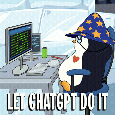 Penguin In Wizard Hat At Computer Saying Let ChatGPT Do It GIF