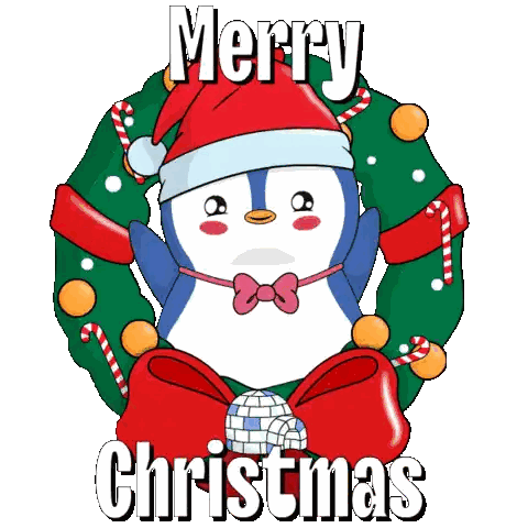 Penguin In Wreath With Merry Christmas Sticker
