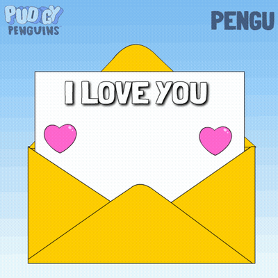 Penguin In Yellow Envelope Saying I Love You GIF