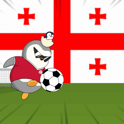 Penguin Kicking Soccer Ball With Flag GIF