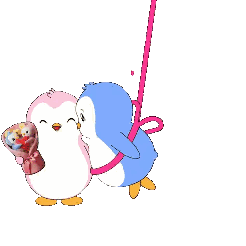 Penguin Kissing Another With Bouquet Sticker