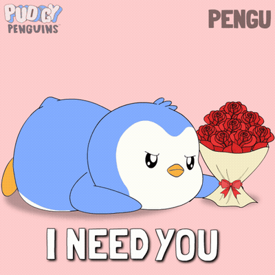 Penguin Laying Down Holding Red Roses Saying I Need You GIF