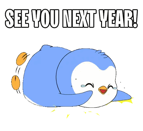 Penguin Laying Down Saying See You Next Year Sticker