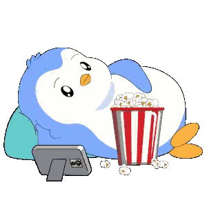 Penguin Laying Eating Popcorn Sticker