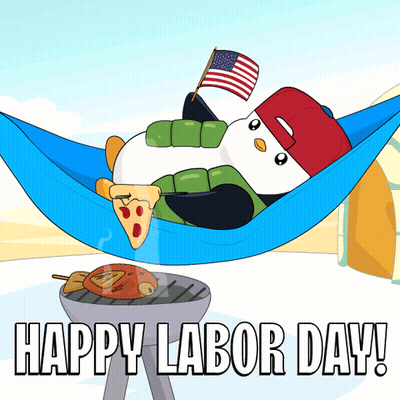 Penguin Laying In Hammock With Pizza And American Flag GIF