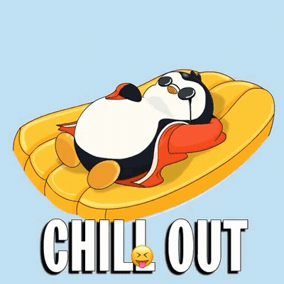 Penguin Laying On Yellow Raft Chill Out GIF