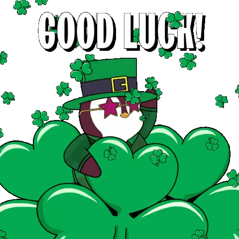 Penguin Leprechaun Hat Sunglasses Shamrocks Balloons Good Luck Sticker