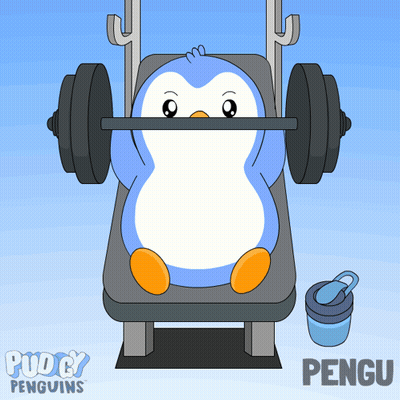 Penguin Lifting Barbell GIF