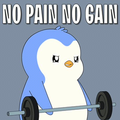 Penguin Lifting Barbell No Pain No Gain GIF