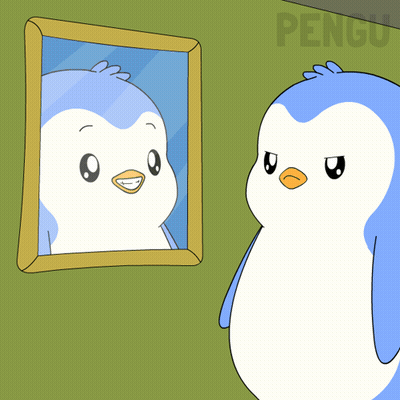 Penguin Looking At Mirror Saying Good Morning GIF