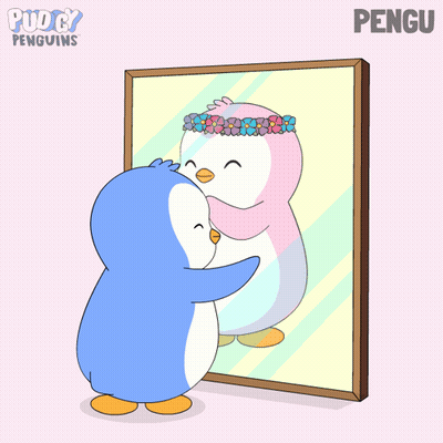 Penguin Looking In Mirror Saying Pengu GIF