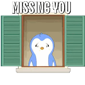 Penguin Looking Out Window Saying Missing You Sticker