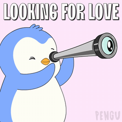 Penguin Looking Through Telescope Saying Looking For Love GIF