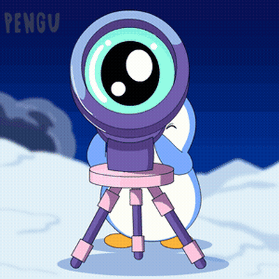 Penguin Looking Through Telescope With Pengu GIF