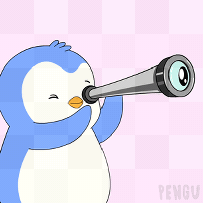 Penguin Looking Through Telescope With Word Pengu GIF